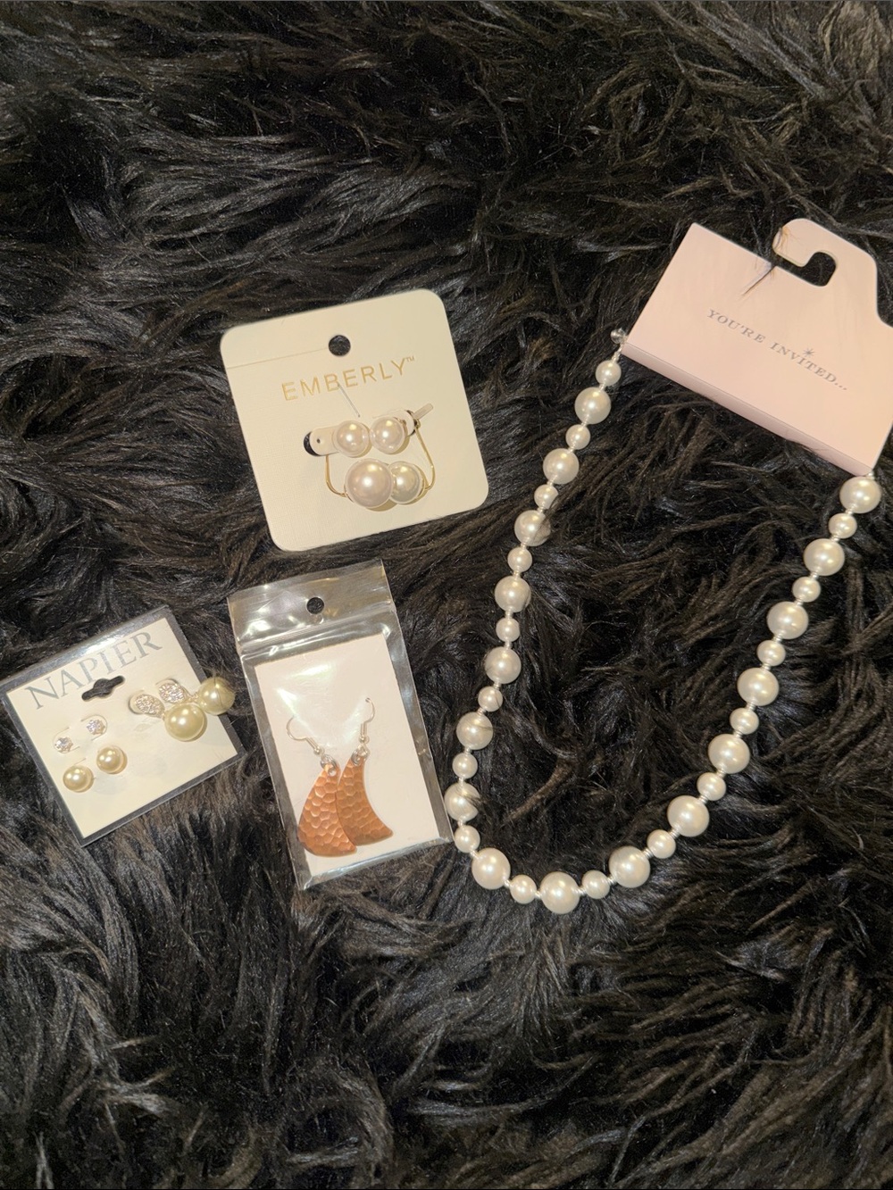 Pearl Necklace & Assorted Earrings Set - White Pearls